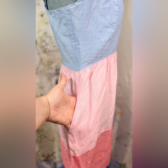 Cynthia Rowley Strapless Dress in Cream Blue & Red Linen Easter Spring Summer - Picture 3 of 11